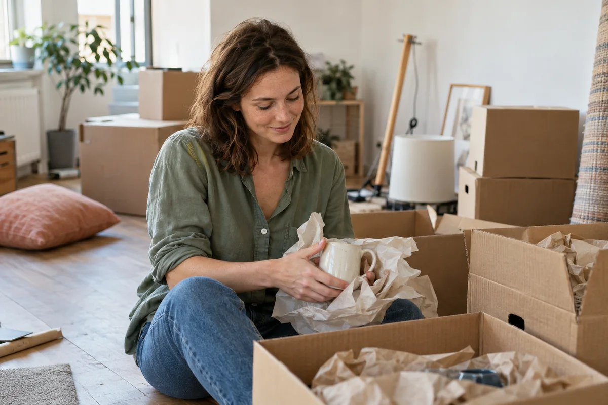 Verhuisdozen uitpakken in een nieuw huis